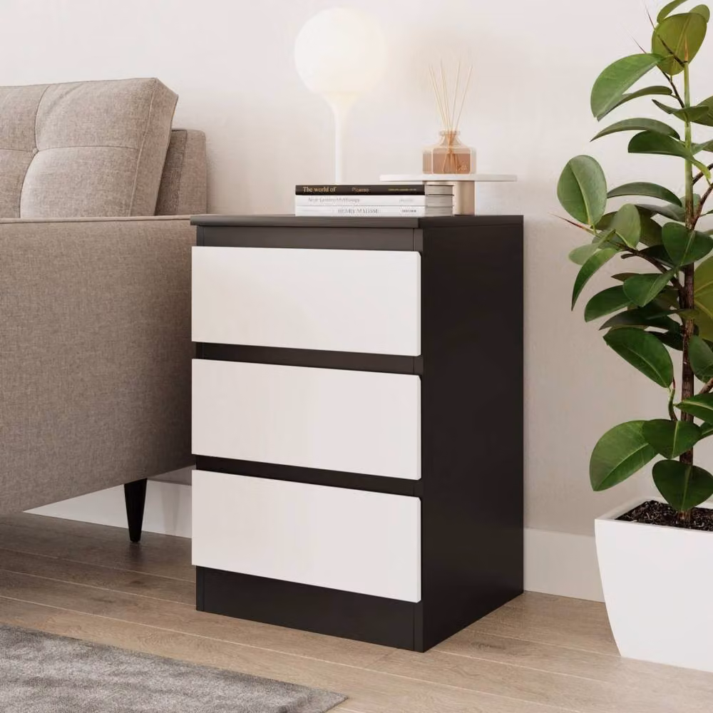 Kelvenix Modern 3 Drawer Wooden Bedroom Chest Cabinet in Black and White – 2