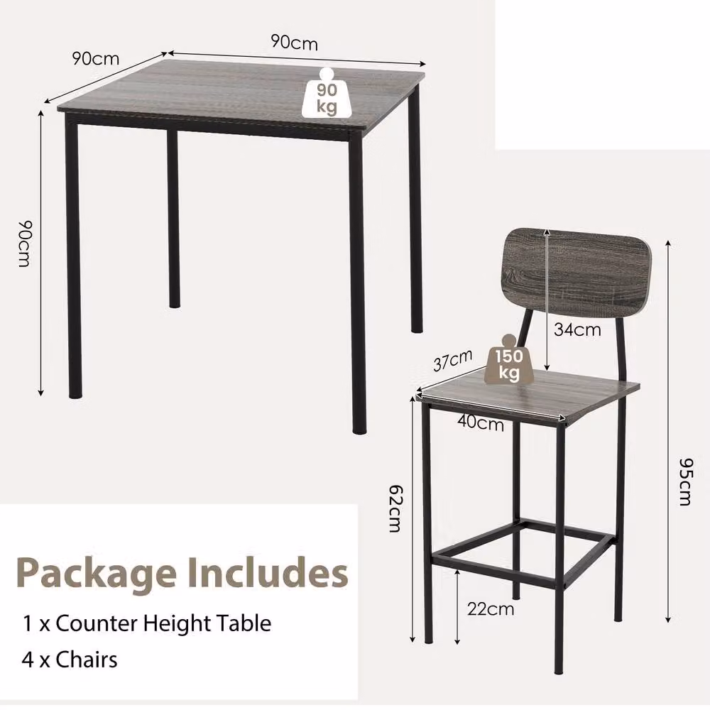 Gymax Industrial Dining Table Set with 4 Bar Stools in Grey – 2