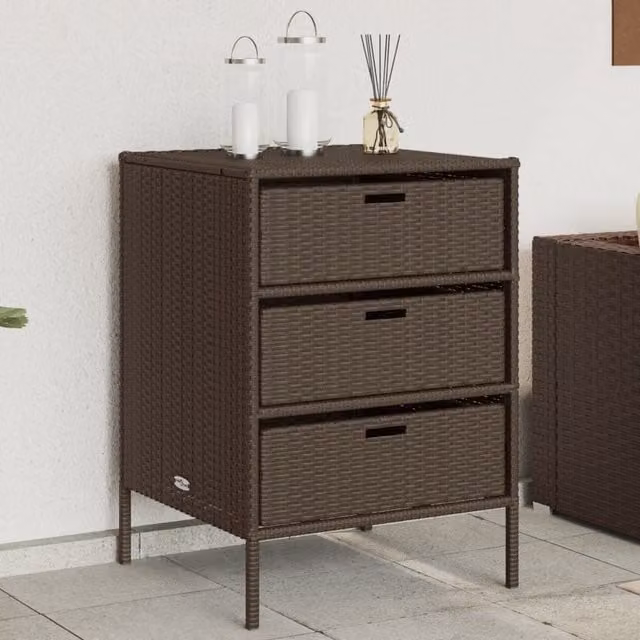 Berkfield Home Garden Storage Cabinet in Brown Poly Rattan and Steel, W/D/H: 55 x 59 x 80 cm – 1