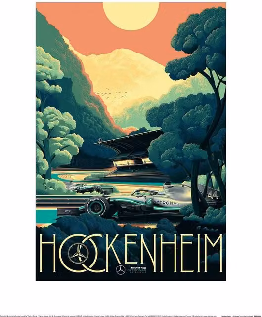 ZOOM Hockenheim Formula 1 Retro Graphic Paper Poster in Light Green and Multicolour