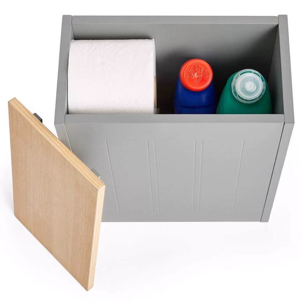 EONLION Grey Solid Wood Freestanding Covered Bathroom Storage Box with Lid, W/D/H: 50 x 35 x 30 cm – 2