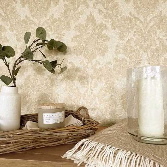 Belgravia Decor Classic Floral Abstract Wallpaper in Beige and Yellow