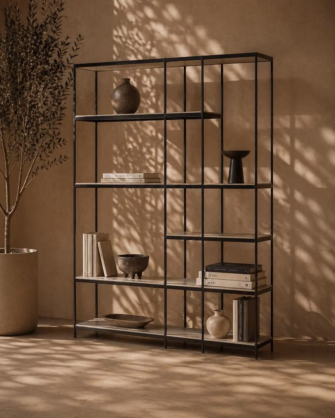 Tommy Franks Bolton Industrial Open Back Book Shelf in Oak, Grey and Black, W/D/H: 200 x 35 x 35 cm