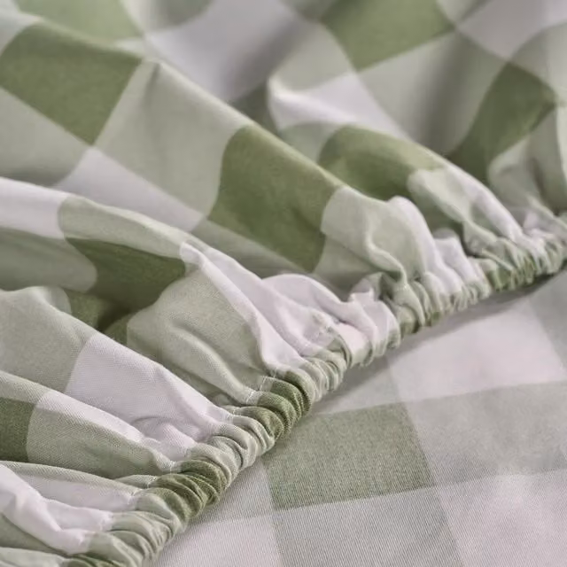 OHS Checked Bow Print Fitted Sheet in Green, 180 x 200 cm
