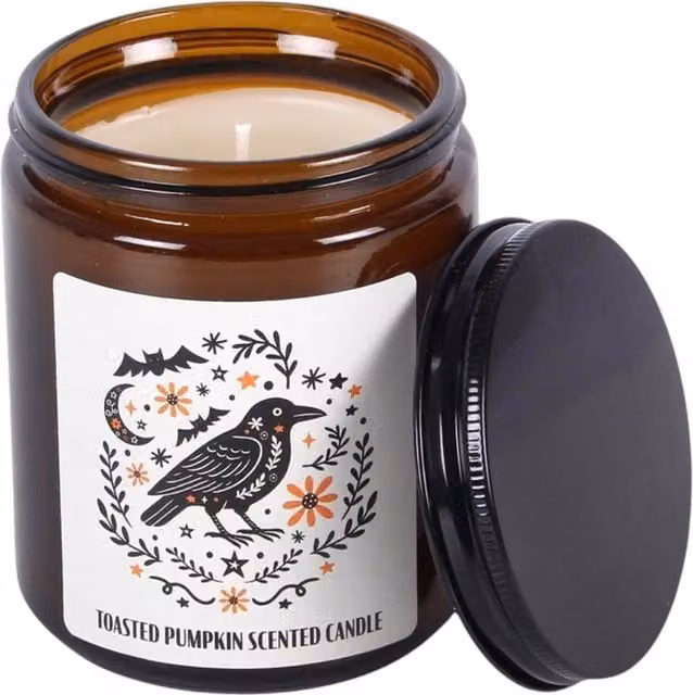 Kingsbury Gifts Frightful Folk Cat Scented Candle in Brown Amber and Toasted Pumpkin with Vintage Glass Design