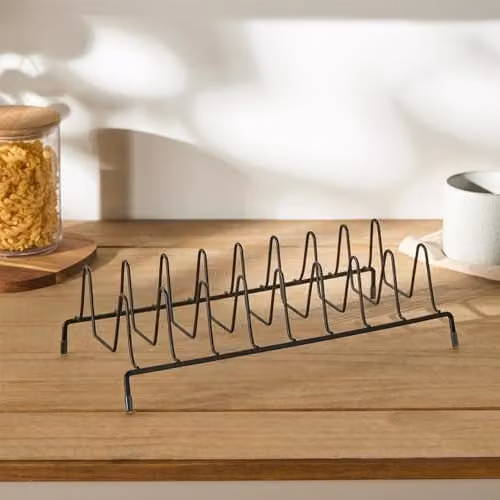 OHS Metal Plate Storage and Dish Drying Rack with Drip Tray in Black