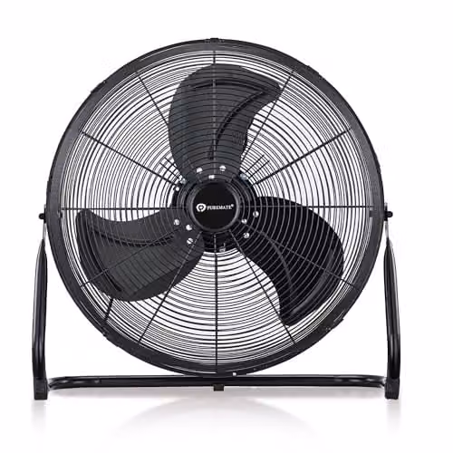 PureMate Chrome Gym Floor Fan in Black and Silver with 3 Speeds and Adjustable Head – 1