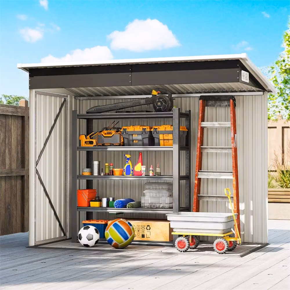 FLAVORA Grey Metal Outdoor Storage Shed with Double Doors and Lock, W/D/H: 100 x 15 x 100 cm – 2