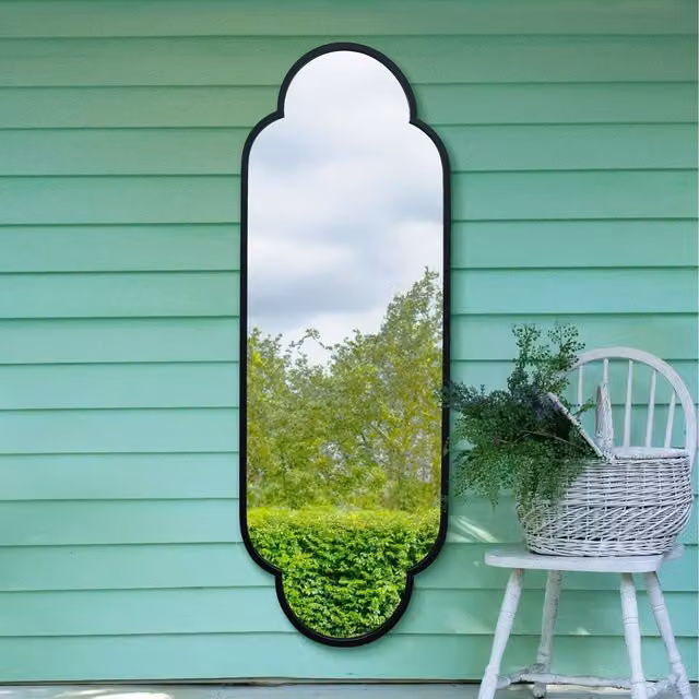 MirrorOutlet Duplici Modern Double Arched Garden Wall Mirror in Black, Height: 170 cm