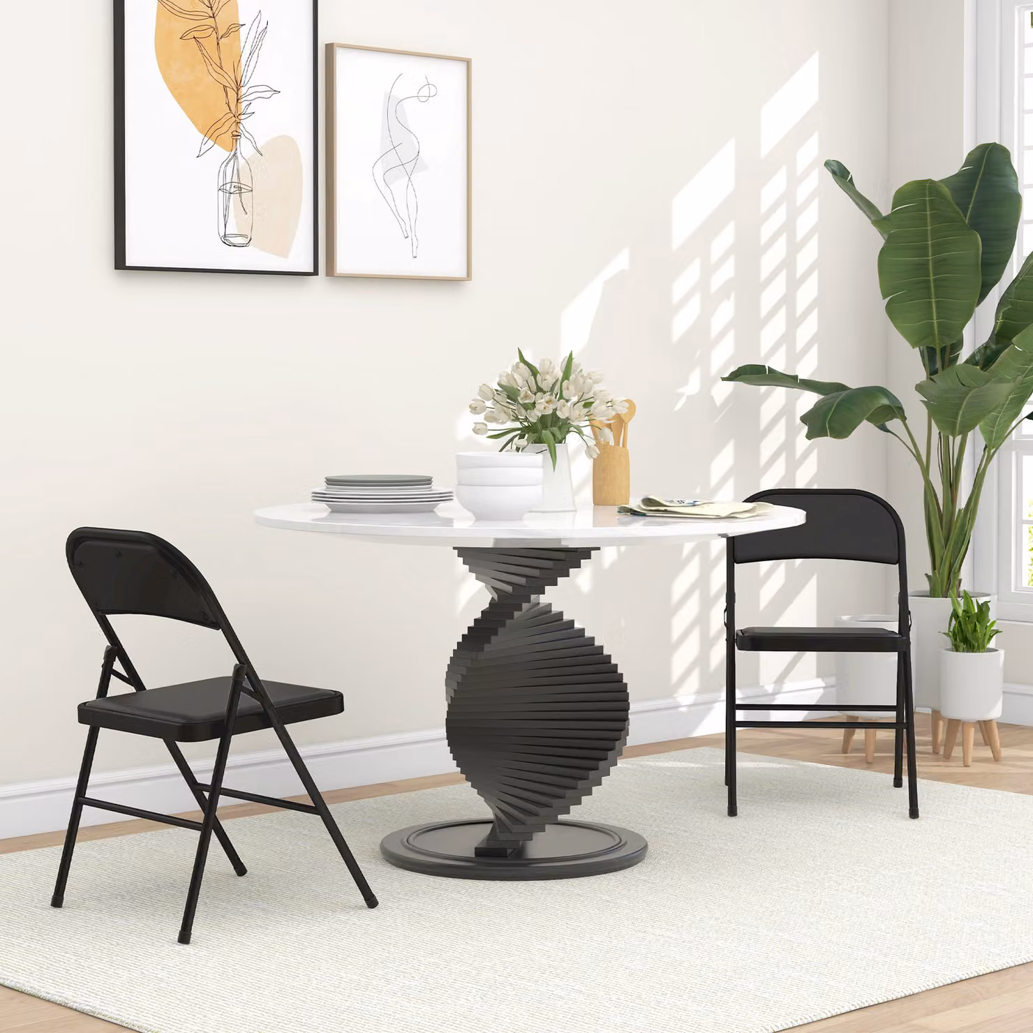 HOMCOM Set of 2 Black PU Leather Padded Folding Chairs with Metal Frame – 2