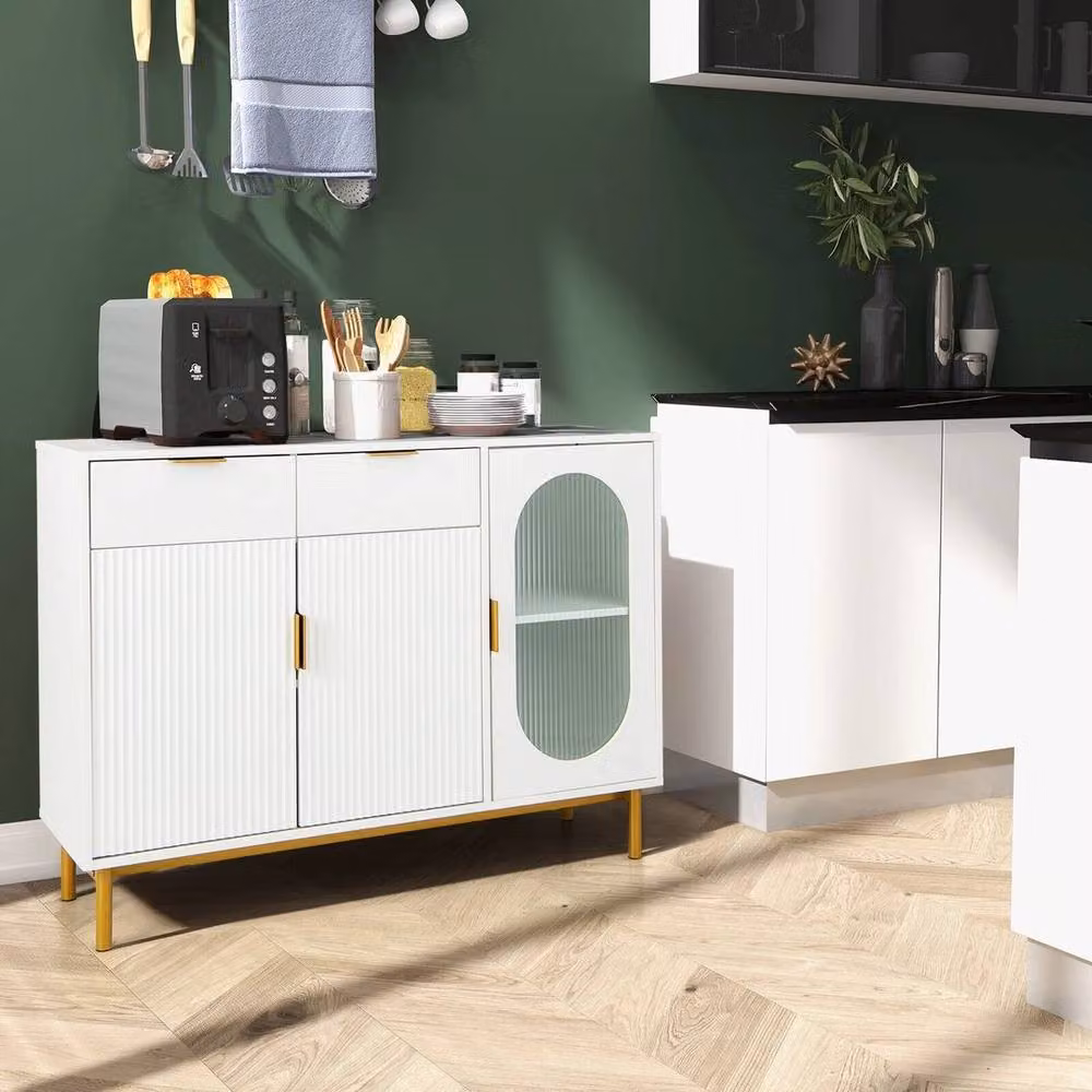 Kelvenix Modern Freestanding Kitchen and Dining Storage Cabinet in White with Glass Doors – 2