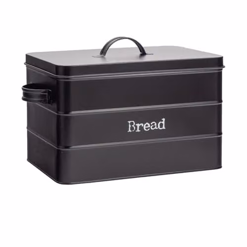 Harbour Housewares Metal Bread Bin in Black with Airtight Lid