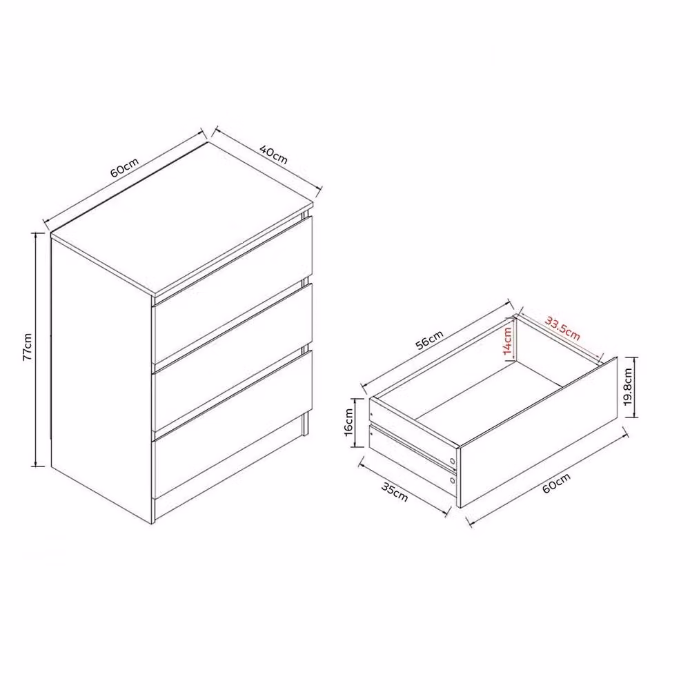 SPETLEK Modern 3 Drawer Chest of Drawers in Grey – 2