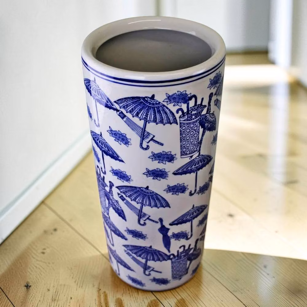 Four Candle Vintage Blue and White Floral Umbrella Stand – 2