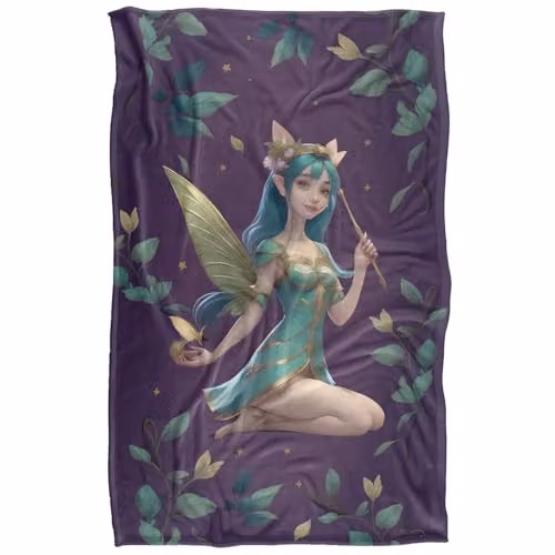 JQ Licensing James Piazza Fairy Blue Hair Silky Touch Super Soft Fleece Throw Blanket, W/D/H: 91 x 147 cm, Blue and Multicolour