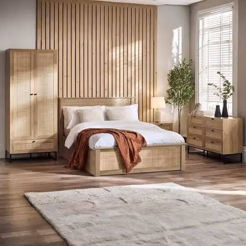 Julian Bowen Padstow Rattan 2 Door 1 Drawer Wardrobe in Oak, H190 x W80 cm – 3