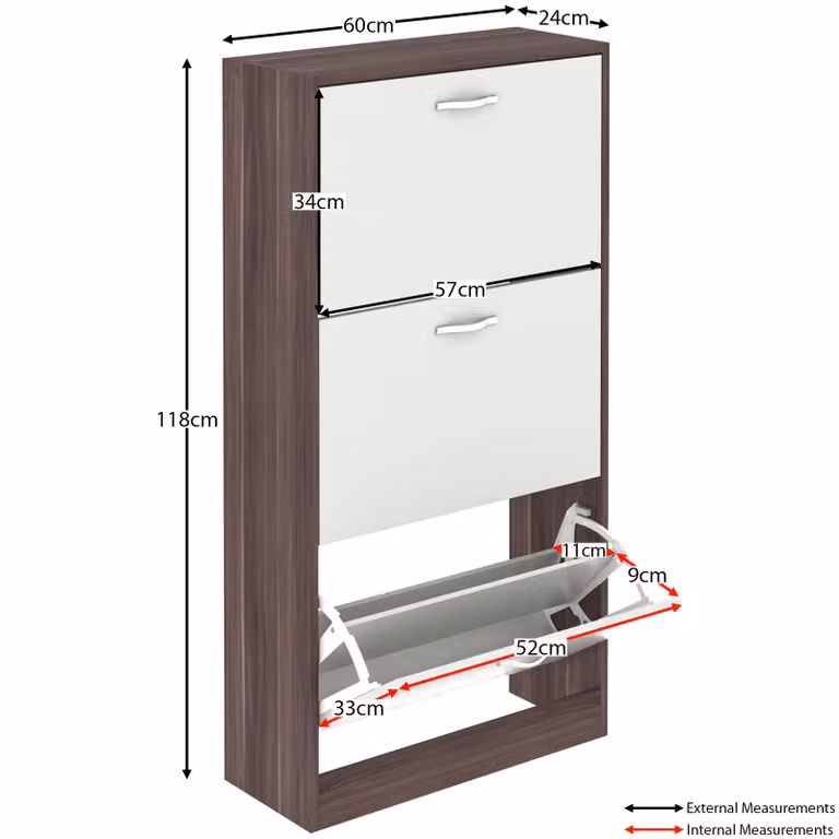 Vida Designs Modern 3 Drawer Shoe Cabinet with Tilting Compartments in White