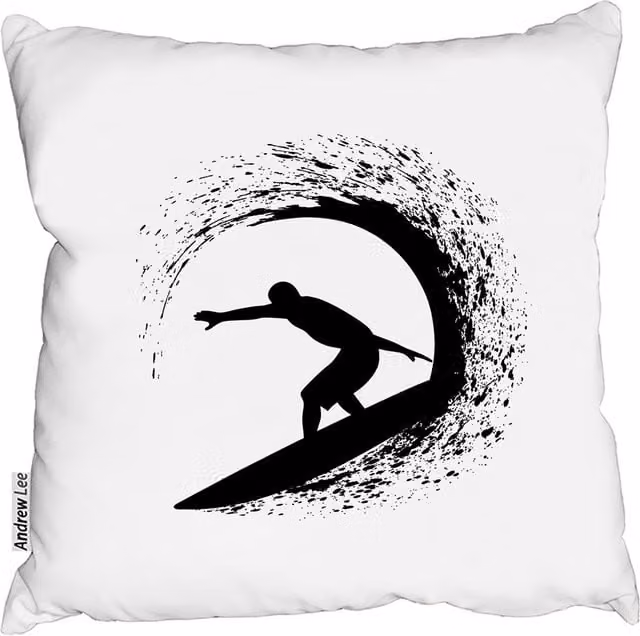 Andrew Lee Surfer Silhouette Graphic Square Cushion, White, W: 60 cm, H: 60 cm