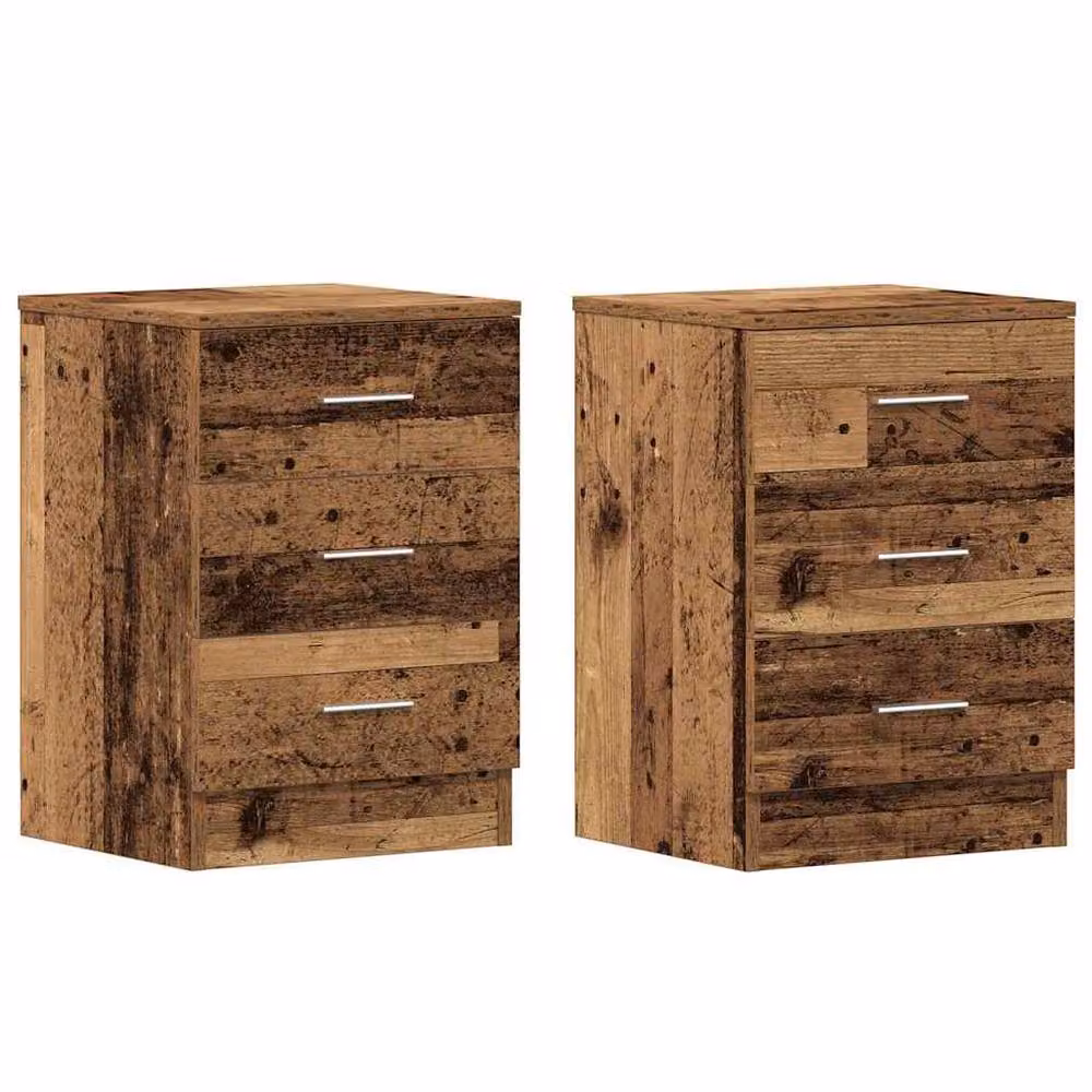 Berkfield Home Classic Bedside Cabinets, 2 Piece Set in Old Wood, W/D/H: 38 x 35 x 55 cm – 2