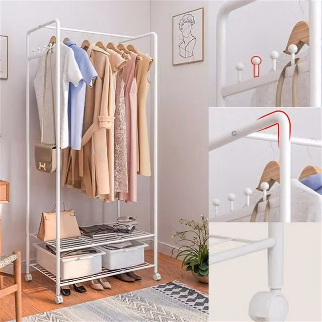 EONLION White Metal Rolling Clothes Rail with Continuous Linear Rail, W/D/H: 50 x 50 x 151.9 cm