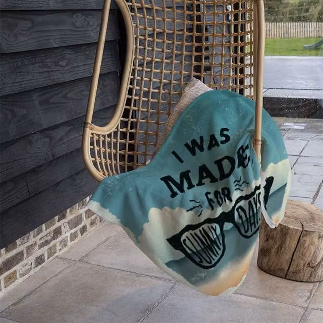Benjamin Tate Design I Was Made For Sunny Days Fleece Blanket in Blue and Beige, W/D/H: 120 x 150 cm
