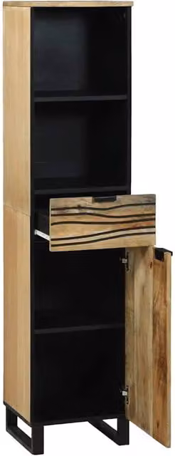 Berkfield Home Modern Beige Solid Mango Wood Bathroom Cabinet, W/D/H: 38 x 33.5 x 160 cm