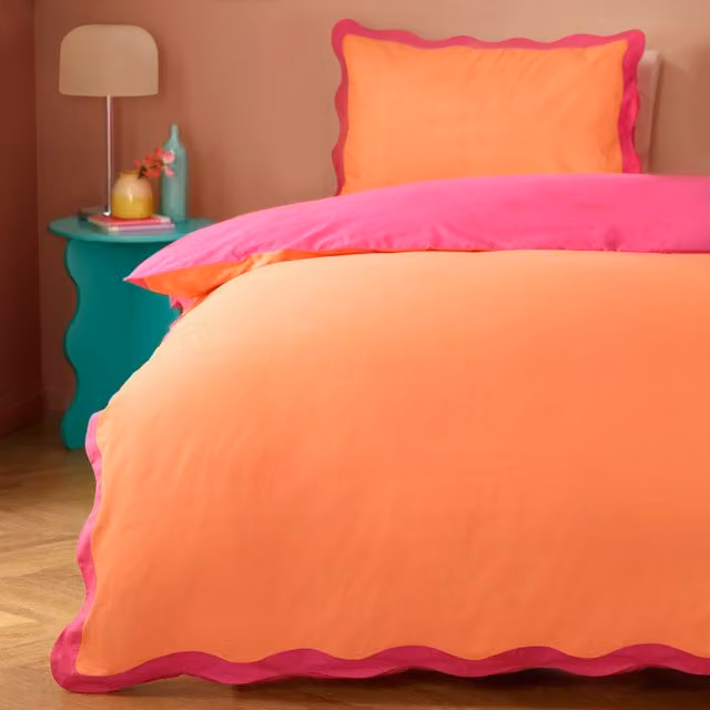 Riva Home Terrys Wiggle Scallop Duvet Cover Set, Pink Cotton Blend, W/D/H: 137 x 90 x 200 cm