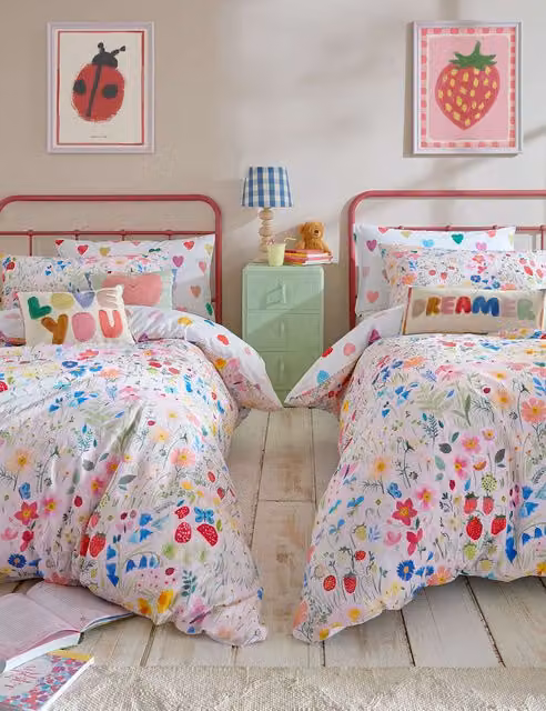 Bluebellgray Secret Garden Reversible Floral Cotton Bedding Set, Multicolour, W: 90 cm x L: 190 cm