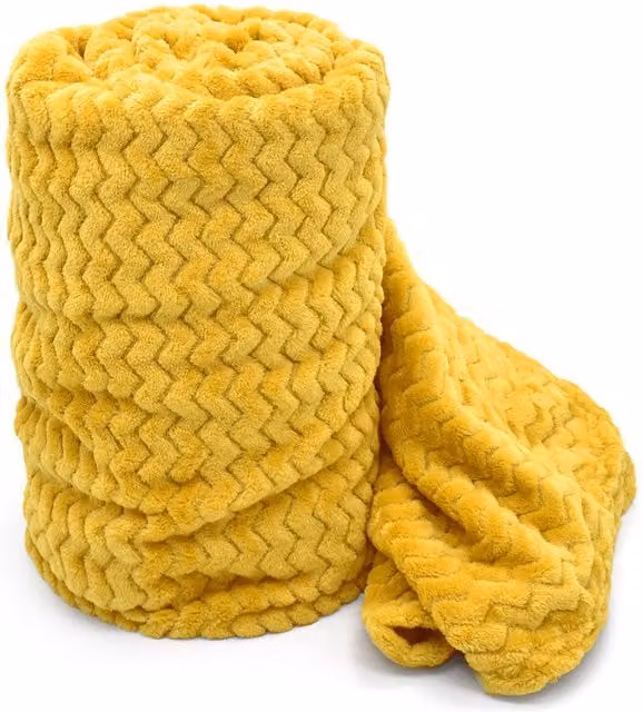 Velosso Super Soft Plush Chevron Blanket Throw in Yellow, W: 127 cm, D: 152 cm