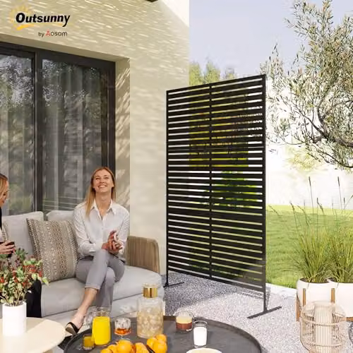 Outsunny Striped Black Outdoor Privacy Screen, Modern Powder-Coated Steel Decorative Garden Fence, W/H: 122 x 198 cm – 2