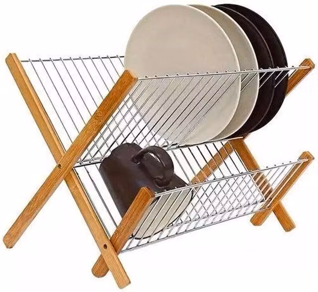 PAWNORA 2-Tier Bamboo Dish Drying Rack in Natural Brown – 1