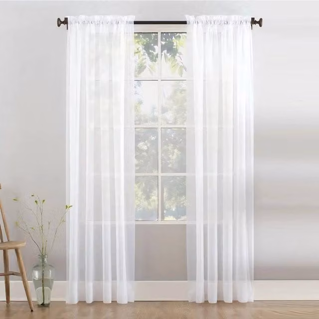 PAWNORA Pair of White Transparent Voile Fabric Curtain Panels, Width: 122 cm