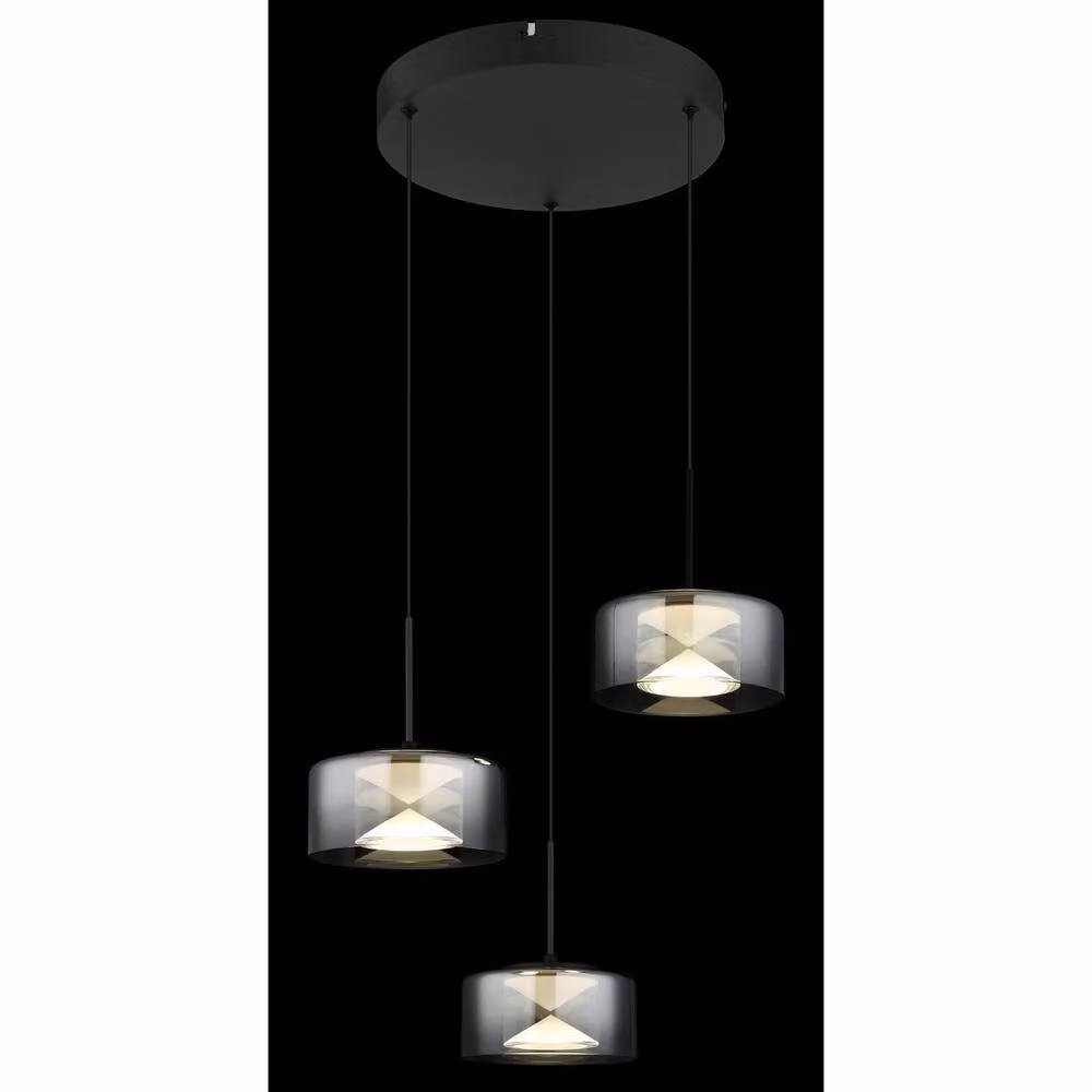 Globo Lighting Modern LED Pendant Lamp with Smoky Transparent Glass and Black Metal, H 150 cm x W 40 cm – 4