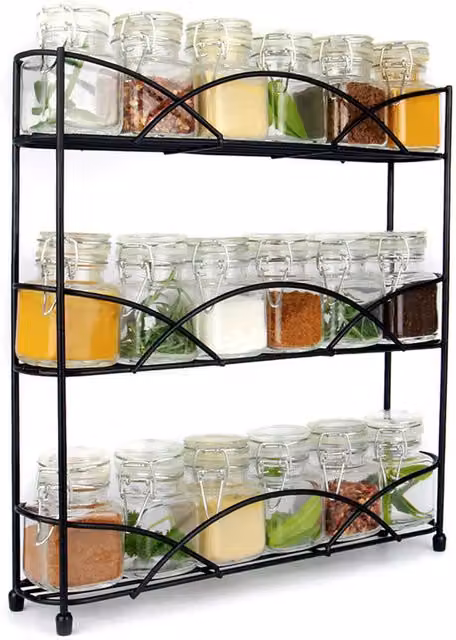 Maison & White Black Metal Freestanding 3 Tier Herb and Spice Rack with Anti-Slip Clamp