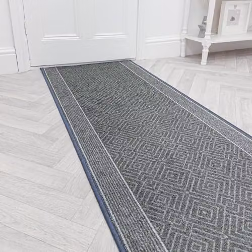 runrug Walton Grey Hallway Runner Rug, Non-Slip and Stain-Resistant, W: 100 cm, L: 330 cm, Thickness: 0.8 cm – 1