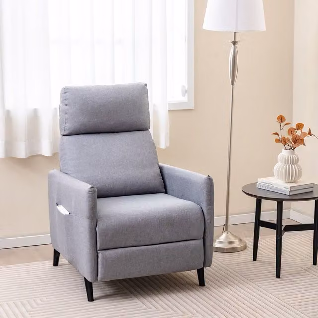 Costway Grey Fabric Push Back Reclining Armchair with Armrests