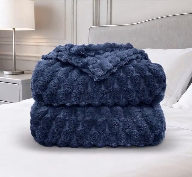 Velosso Super Snug Chunky Popcorn Fleece Throw, Blue, W: 200 cm, D: 240 cm