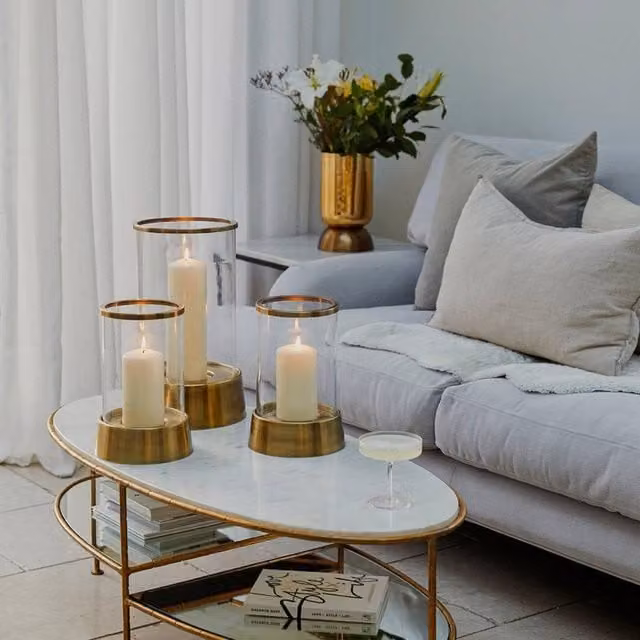 Ivyline Hampton Hurricane Lantern in Gold, H28 x W18 cm
