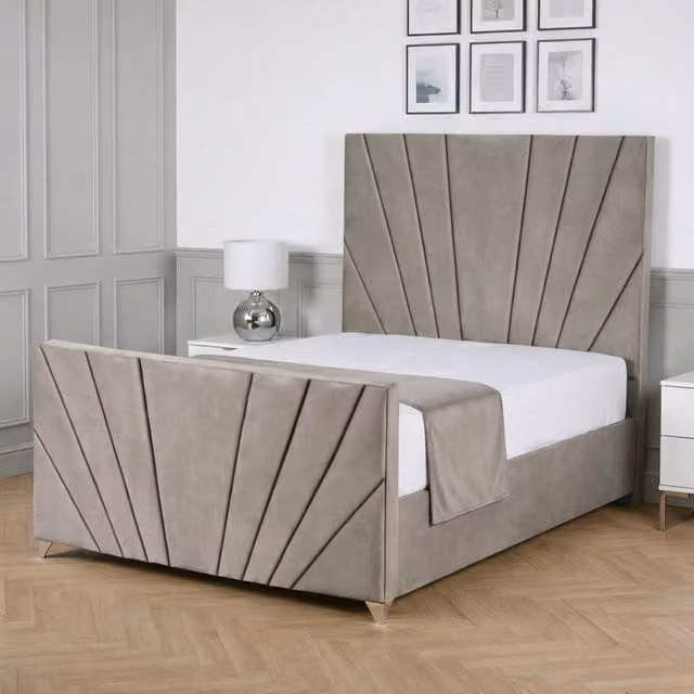 Living Comfort Bedz Lumina Single Upholstered Plush Velvet Bed with Slatted Base and 48 Inch Headboard in Light Grey