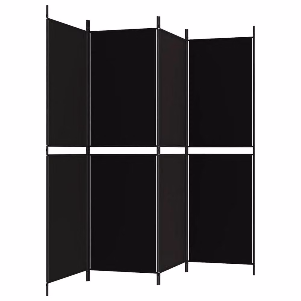 Berkfield Home 4-Panel Black Fabric Room Divider, H 180 cm x W 180 cm – 2