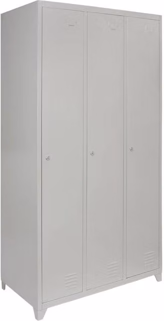 Monstershop Metal Storage Lockers with Three Hinged Doors, Grey, H 180 x W 90 x D 50 cm