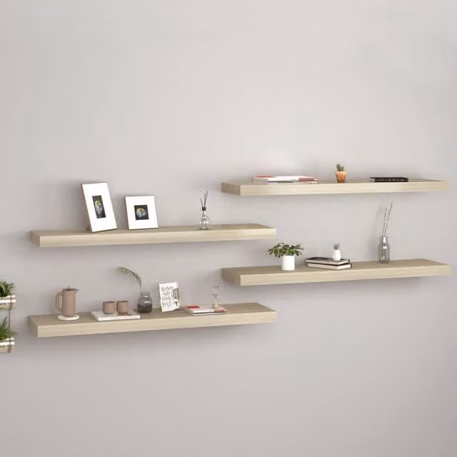 Berkfield Home Set of 4 Floating Wall Shelves in Brown Oak MDF, W: 90 cm, D: 23.5 cm, H: 3.8 cm – 1