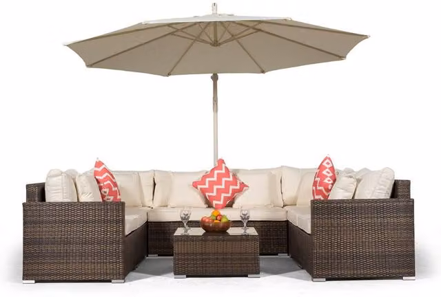 Giardino Havana 8 Seat Rattan Corner Conversation Set with Coffee Table in Brown and Grey