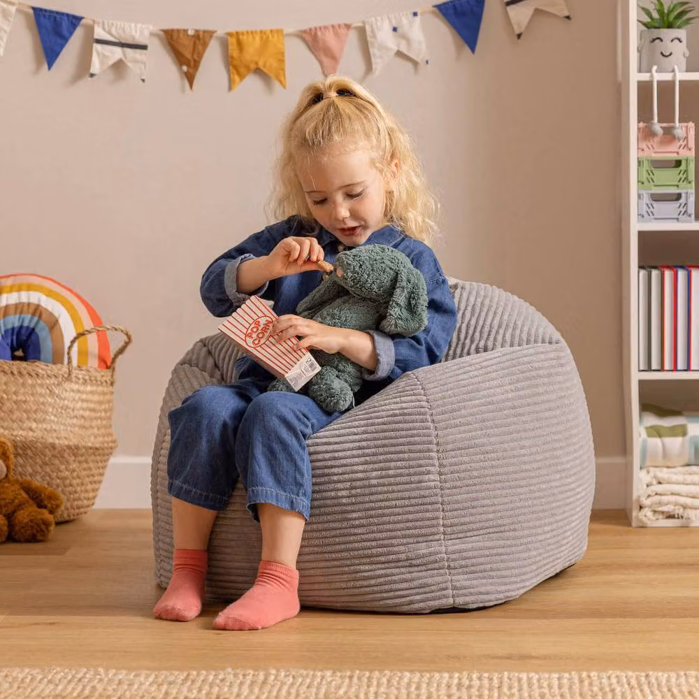 ICON Kids Corduroy Beanbag and Footstool Set in Grey – 2