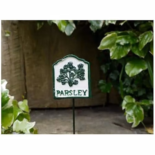 Lumbo Metal Parsley Herb Marker Garden Stake in Green and White