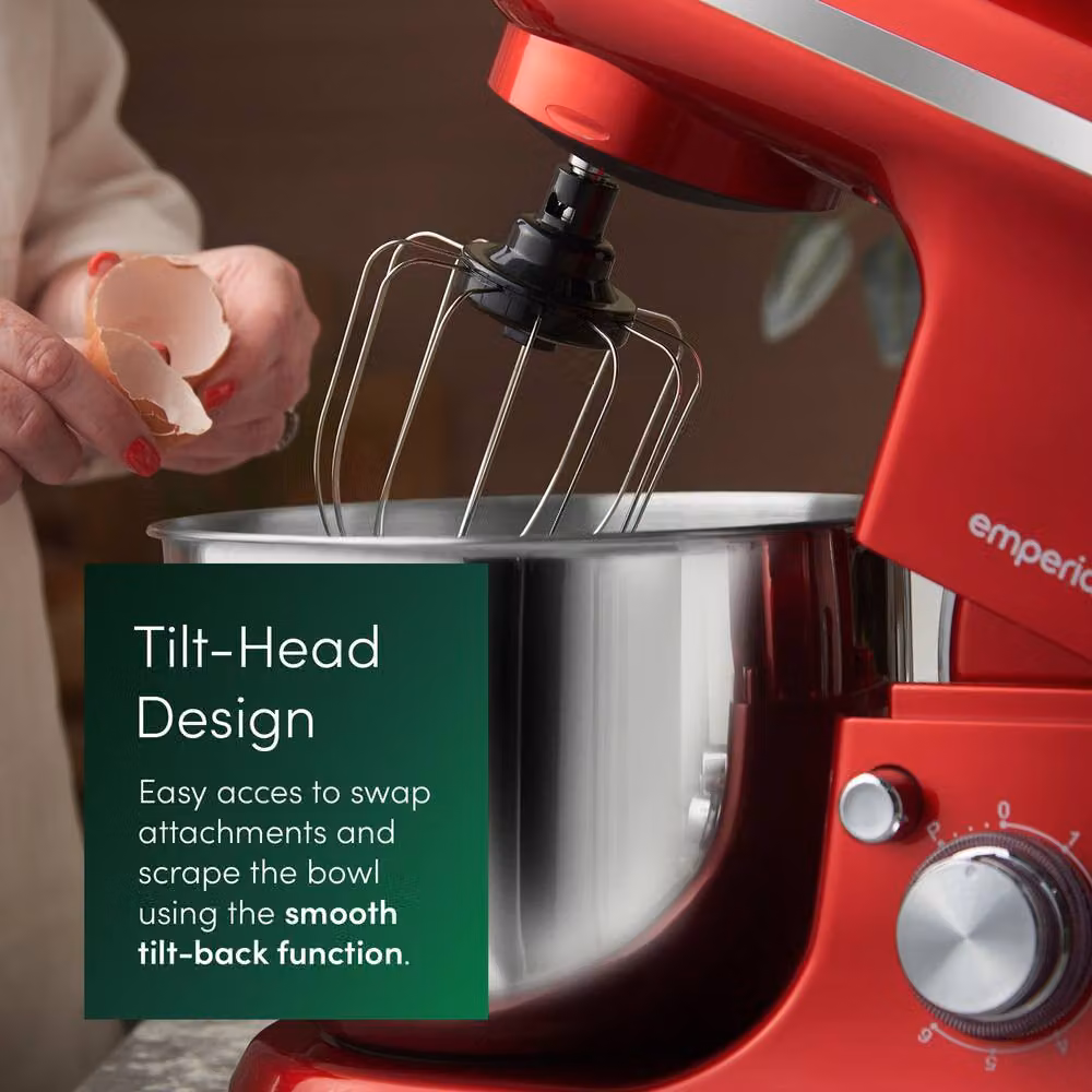 Emperial 5L Stand Mixer in Red with 6 Speeds, Dough Hook, Whisk and Beater – 5