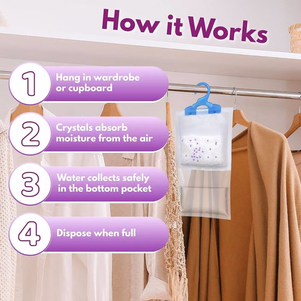 Marco Paul 3 Pack Lavender Scented Wardrobe Dehumidifier Hanging Bags in Transparent – 3