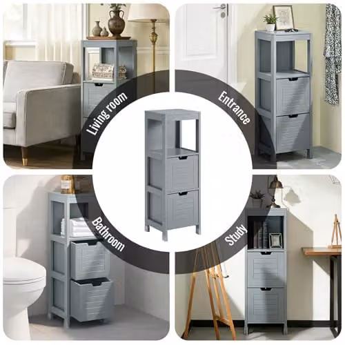 SoBuy Grey Bathroom Storage Cabinet with 2 Drawers, W/D/H: 30 x 30 x 89 cm – 3