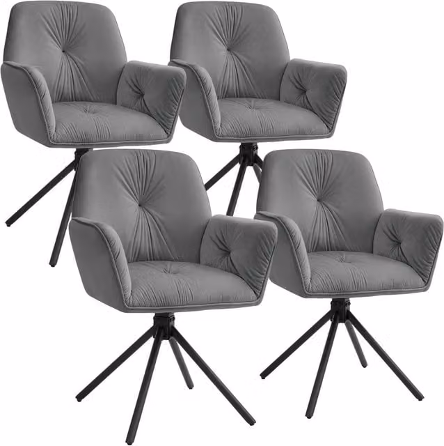 tectake Lenia Set of 4 Swivel Dining Chairs in Dark Grey Velvet Look with Anthracite and Black Accents – 1