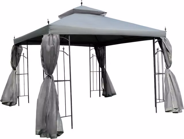 Outsunny Double Top Garden Gazebo with Mesh Curtains, Grey, W: 300 cm, D: 300 cm, H: 300 cm – 1